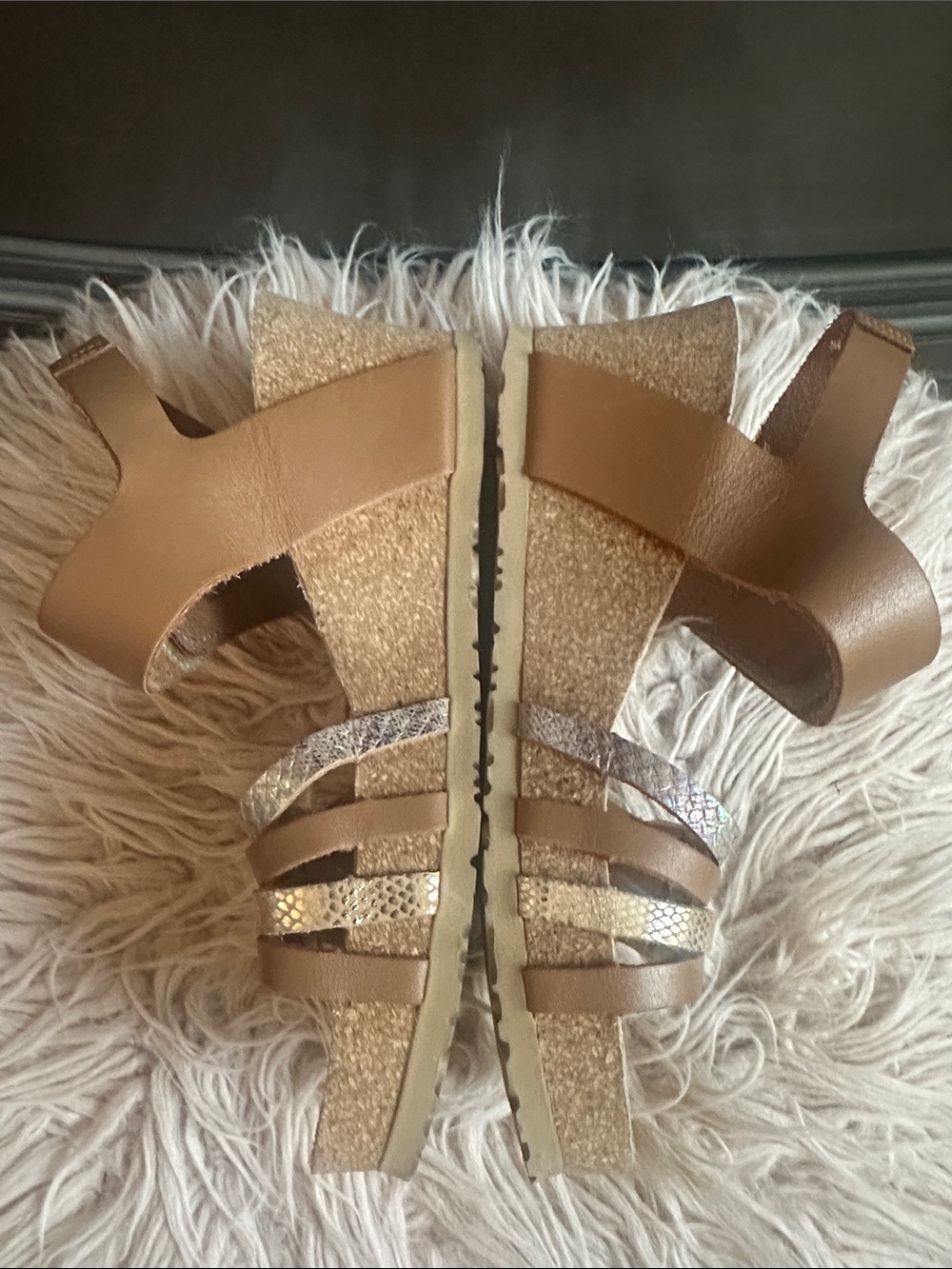 Mephisto Tan Leather Strappy Sandals with Metallic Accents - Women's - Picture 2 of 5